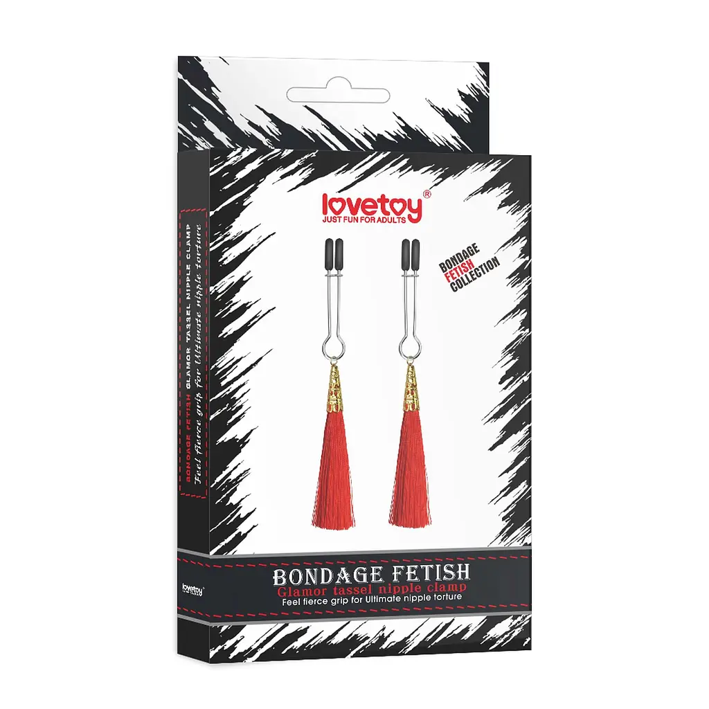 Зажимы для сосков с кисточками Lovetoy Glamor Tassel Nipple Clamp 14 см красный - фото 6