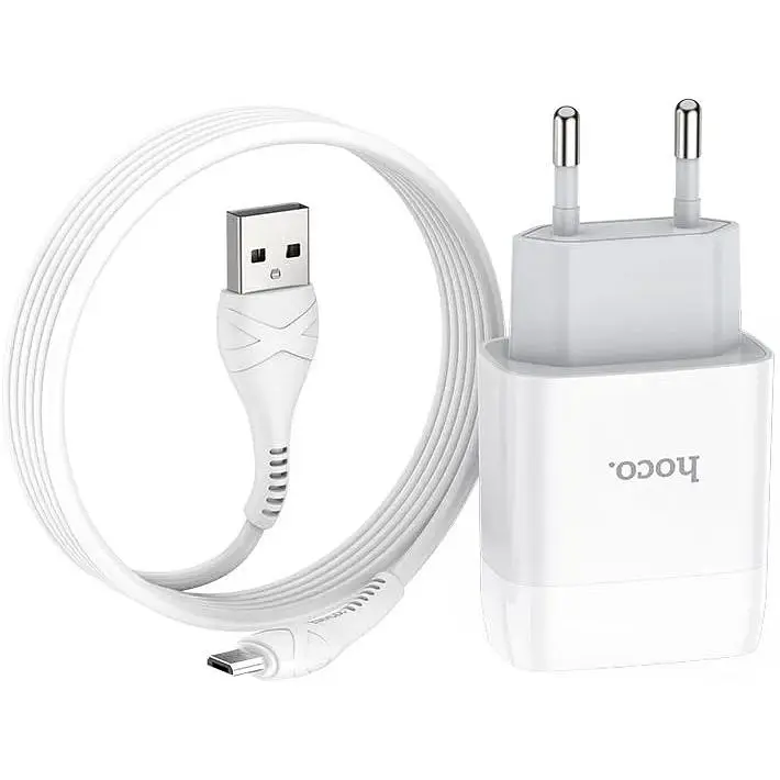 Зарядний пристрій Hoco C72A Glorious (1USB, 2.1А) White (6931474713001) + кабель MicroUSB - фото 2