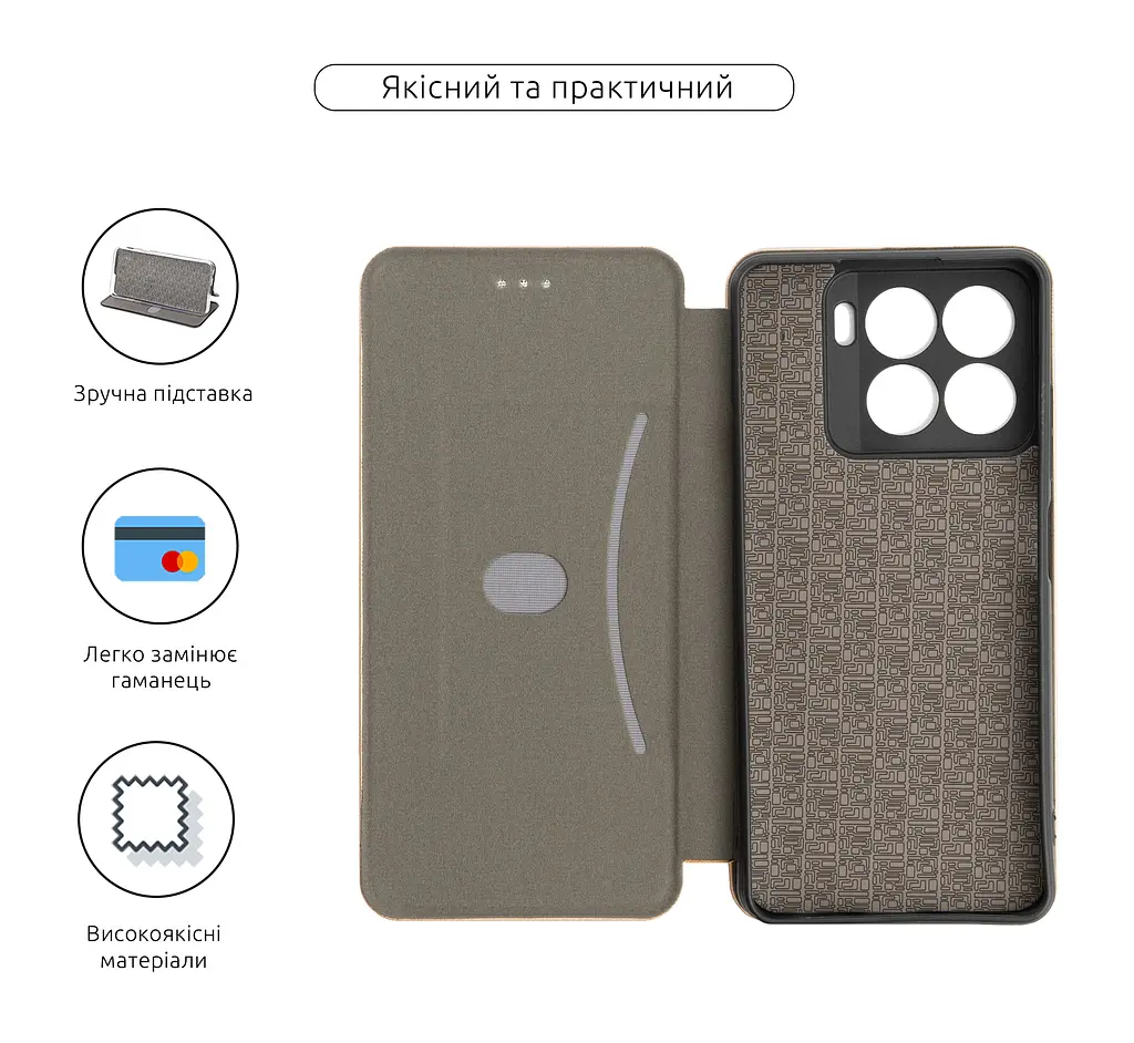 Чехол-книжка для ZTE Blade A56 4G, G-Case, золотой, кожаный чехол-книга из экокожи (PU) и TPU, с магнитом, с подставкой и вместительным кардхолдером, противоударный, защита всего корпуса, ArmorStandart (ARM89031) - фото 3