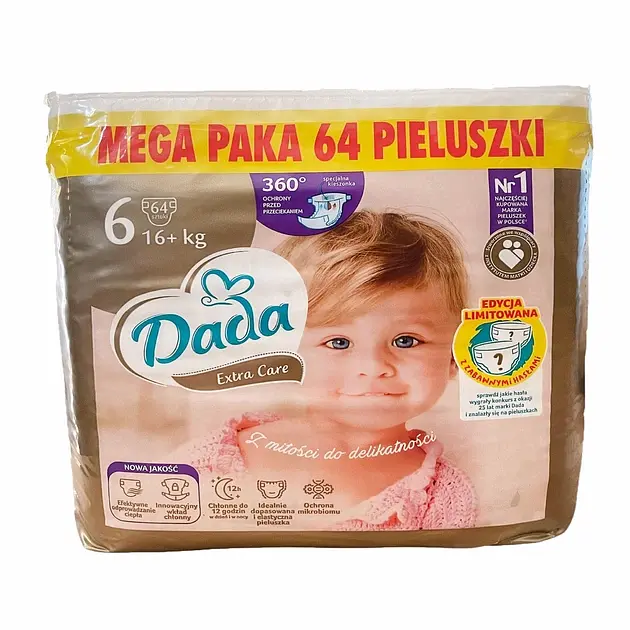 Підгузки Dada Extra Care 6 (16+ кг), 64 шт з кишенькою від перетікань