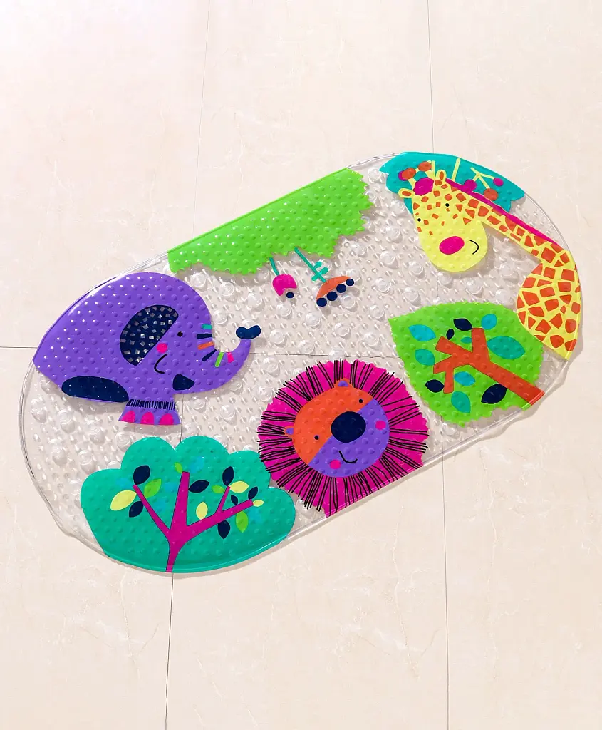 Дитячий антиковзаючий килимок на присосках 65х38 у ванну резиновий противоскользящий коврик гумовий для дорослих дітей силіконовий лев і жираф - фото 2