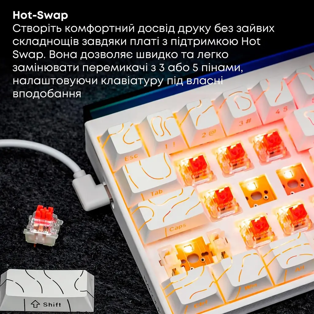 Клавиатура Ajazz NK68 Red switches Side contour White (NK68-R-S-W) - фото 7