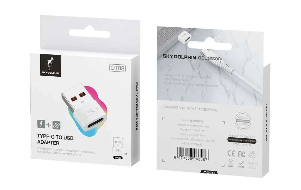 Переходник SkyDolphin OT08 Mini USB Type-C - USB (F/M), white (SDADPT-00032) - фото 2