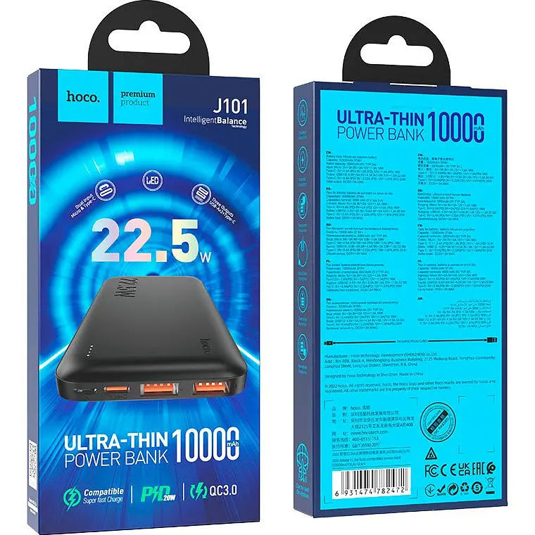 Зовнішній акумулятор Hoco J101 Astute 10000mAh 22.5W Black [101317] - фото 4