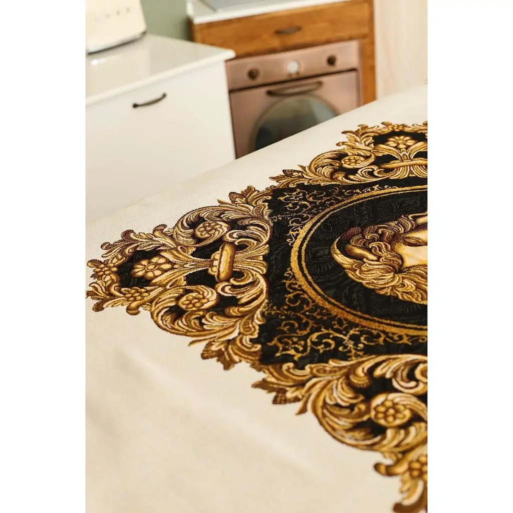 Скатертина Прованс Arte di lusso 140х135 см чорно-біла з золотим (25448) - фото 7