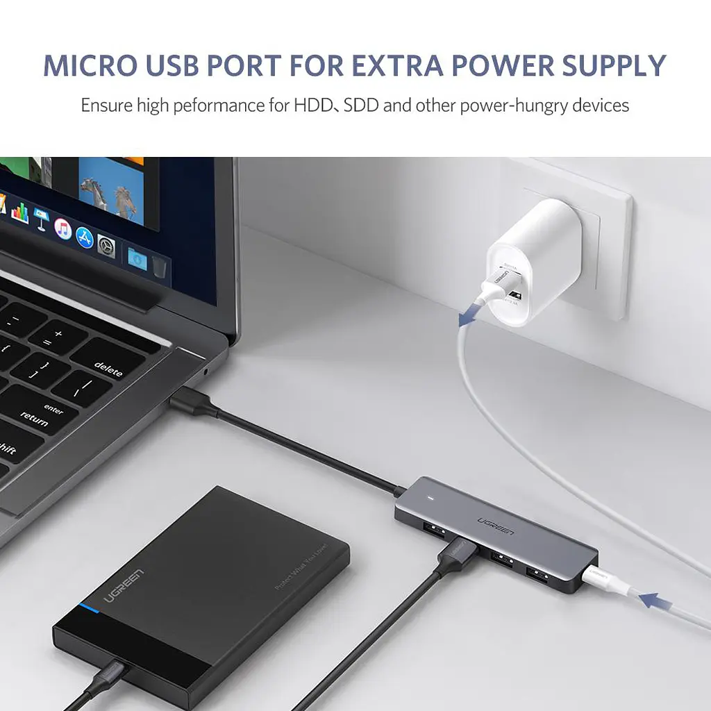USB Hub UGREEN 4-port 15см USB 3.0 Активний, Metal Plated Shell, Ultra Slim CM219 Сірий - фото 4