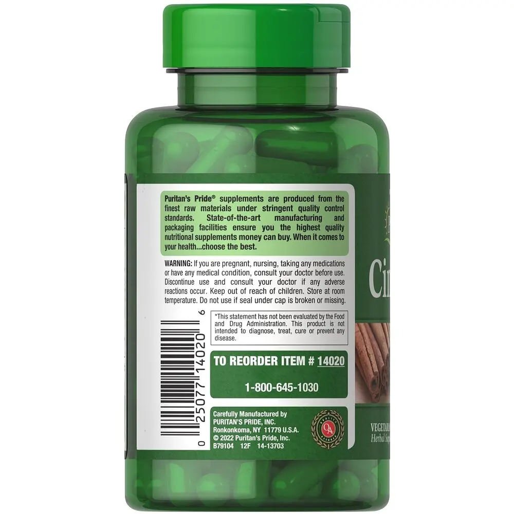 Натуральна добавка Puritan's Pride Cinnamon 500 mg 100 капсул - фото 2