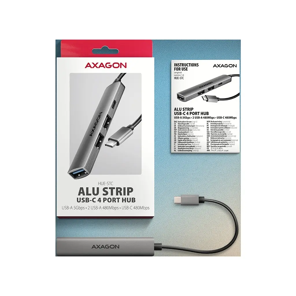 Концентратор AXAGON USB-C to 1xUSB-A 5Gbps + 2xUSB-A 480Mbps + 1xUSB-C 480Mbps 0.12m aluminum (HUE-STC) - фото 7