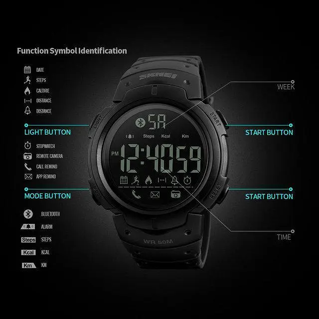 Спортивний смарт годинник Skmei 1301 Шагомер Bluetooth удароміцні Чорні - фото 5