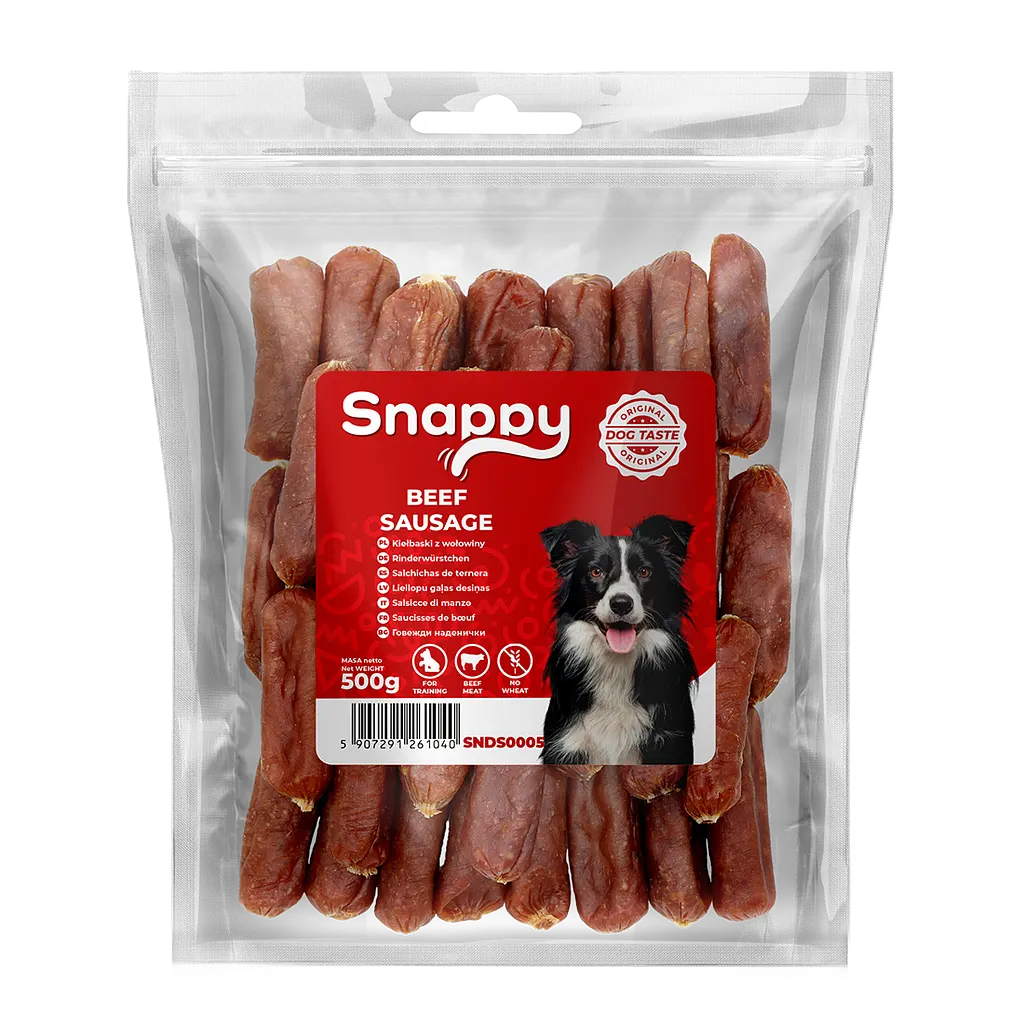 Ласощі для собак SNAPPY DOG SNACKS SAUSAGES Сосиски з яловичини, 500 г - фото 3