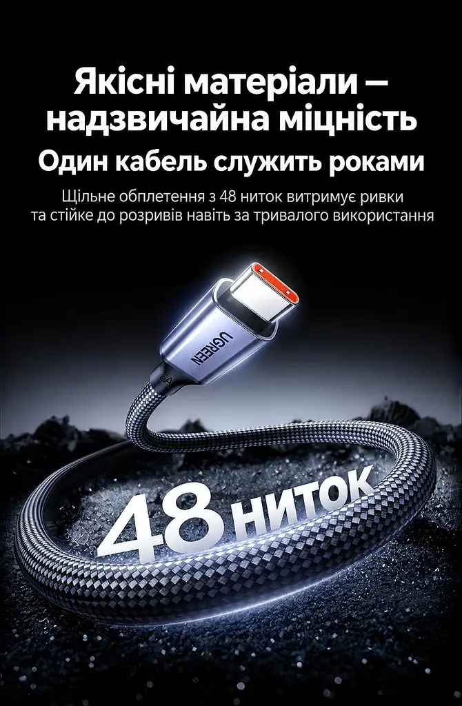 Кабель UGREEN L521 магнітний USB-A - USB-C 100 Вт 1 м темно-синій (55518) - фото 8