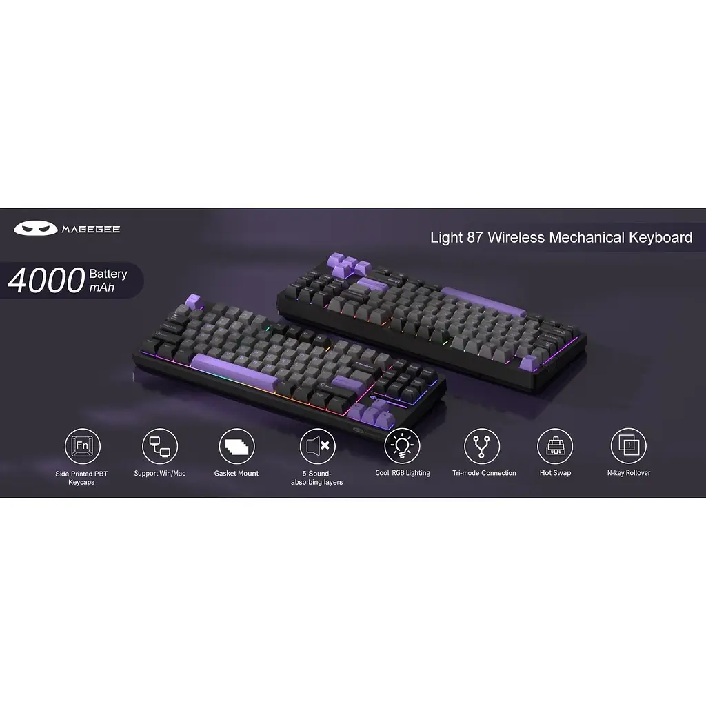 Клавіатура MageGee Light 87 Wireless Blue Whale Switch Dark Purple (6971969728721-UA) [164294] - фото 12