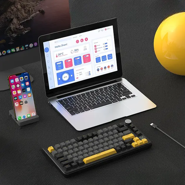 Ігрова механічна бездротова клавіатура Attack Shark X85 Pro / Три режими підключення / Blueberry Switch / Black - фото 6