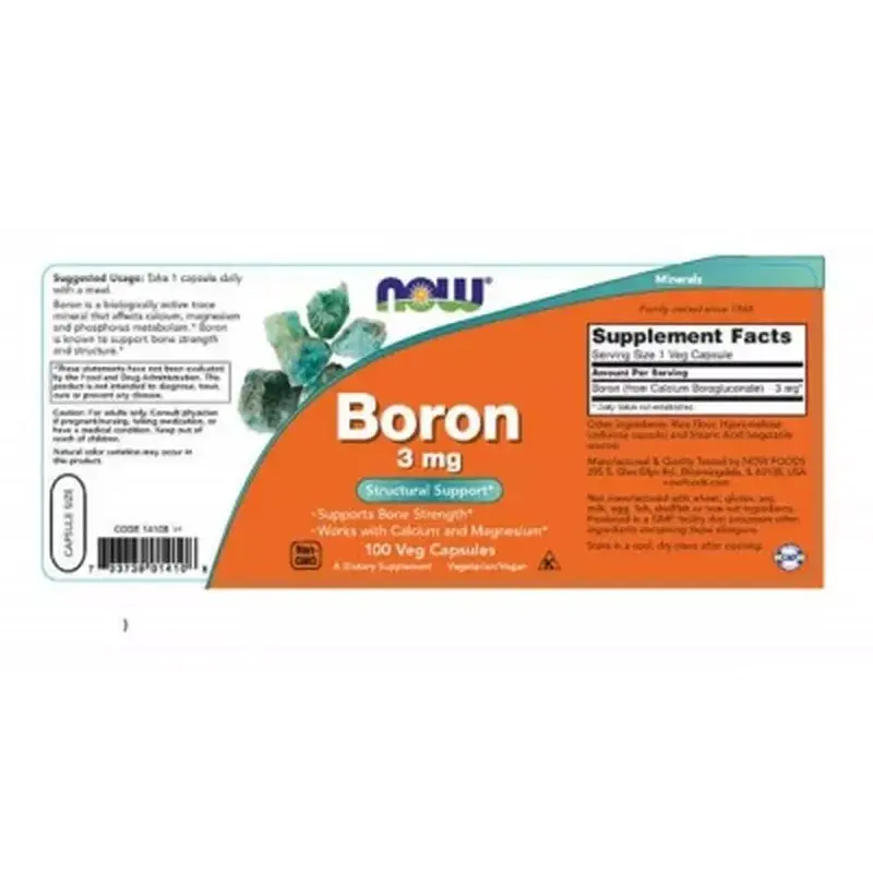 Мінерали Now Foods Бір, 3 мг, Boron 3 mg, 100 вегетаріанських капсул (NF1410) - фото 2