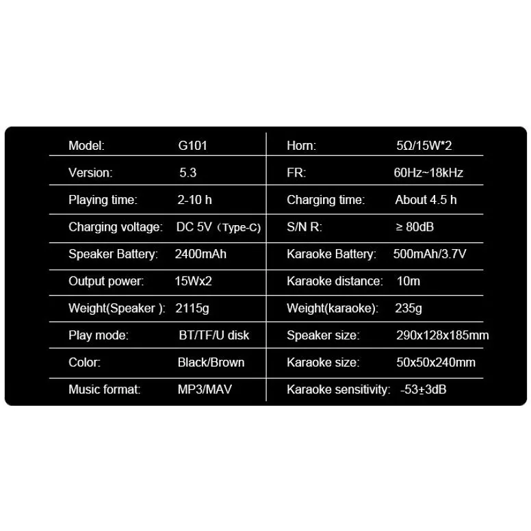 Портативна колонка ретро для караоке Kisonli G101 Bluetooth 2400 mAh 30 Вт, 2 мікрофони, Black - фото 9