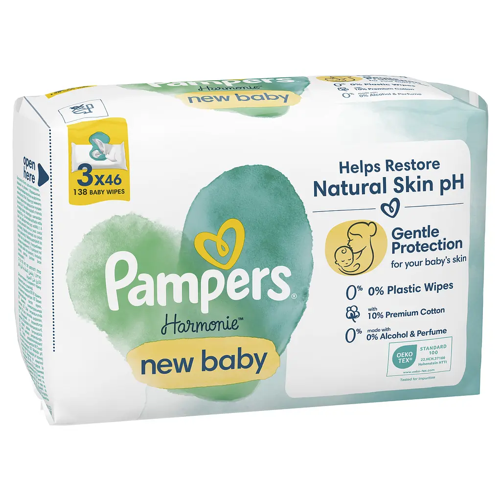 Набор детские влажные салфетки Pampers Harmonie New Baby Aloe Vera 138 шт. (3 уп. по 46 шт.) - фото 3