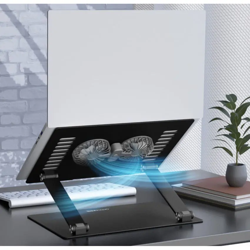 Охолоджувальна підставка для ноутбука до 15.6 дюйма OfficePro LS-122-B 2xfans Aluminum Aloy Black - фото 10