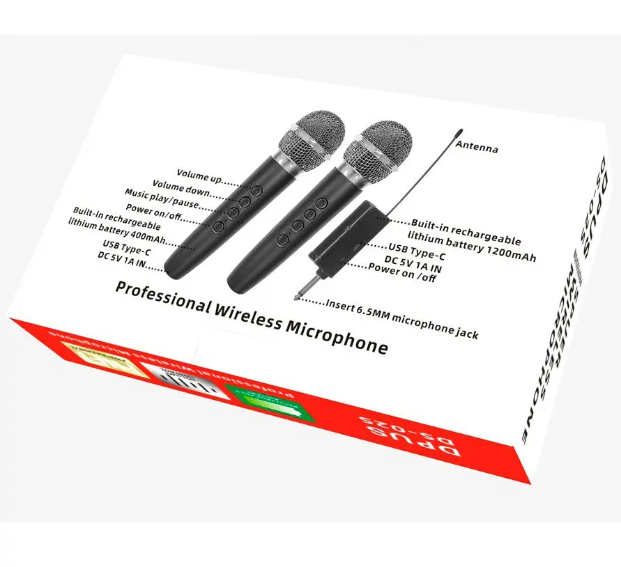 Микрофоны для караоке DPUS DS-02S DOUBLE WIRELESS KARAOKE + echo effect + vol+ battery - фото 4