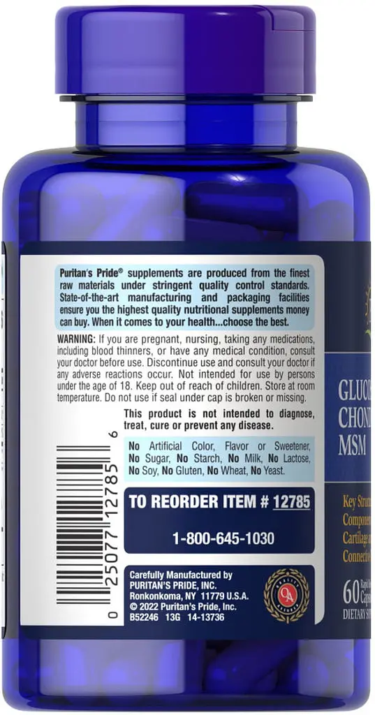 Препарат для суставов и связок Puritan's Pride Chondroitin Glucosamine MSM 3 Per Day Formula, 60 капсул - фото 3