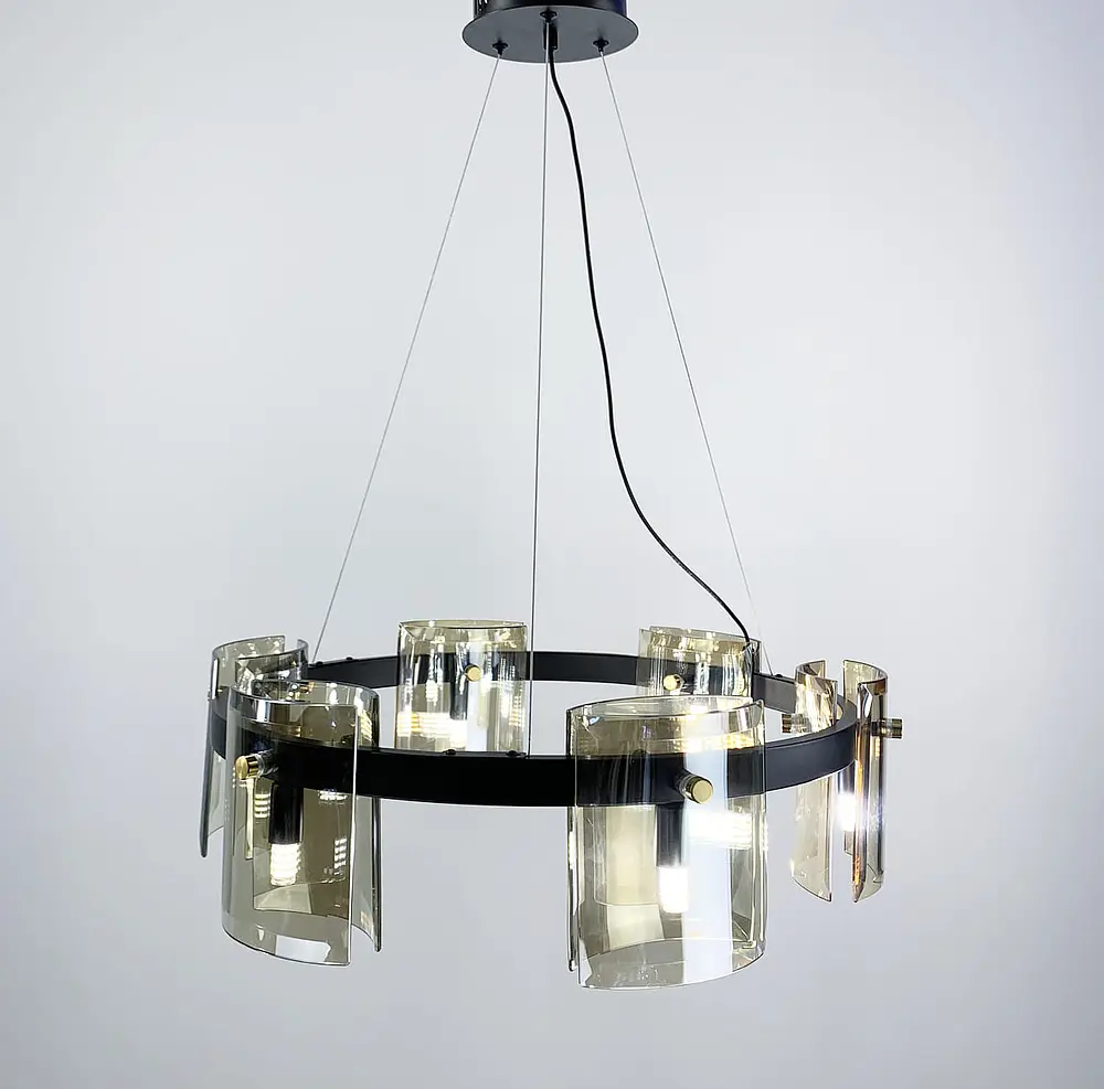 Подвесная люстра в черном цвете с янтарными пластинами Line.F D 3903/6 BK AMBER - фото 3