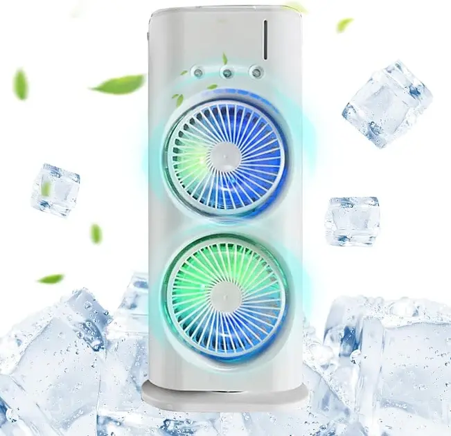 Вентилятор настільний подвійний з охолодженням Double-ended Spray Fan LED-підсвітка 3 швидкості пульт - фото 2