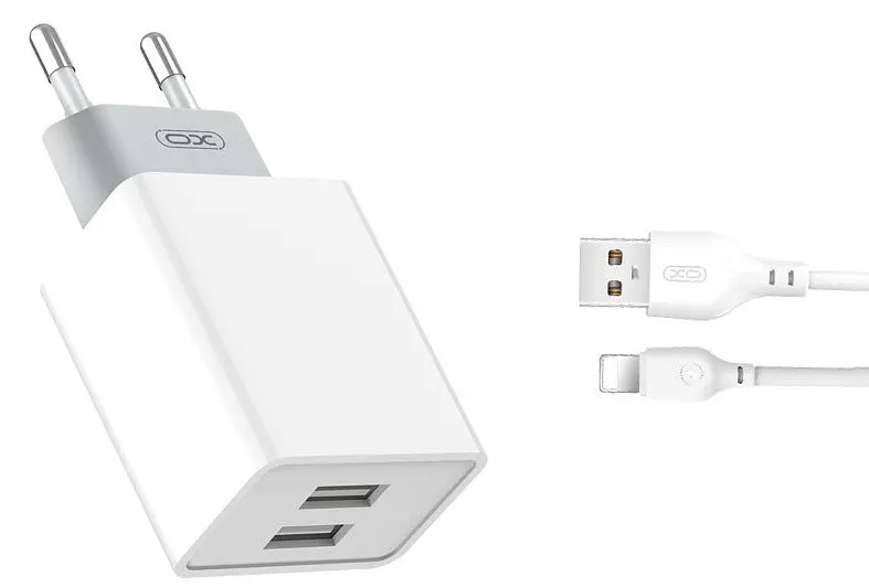 Сітчастий зарядний пристрій XO L65 double USB 12W 2.4A with Lightning cable