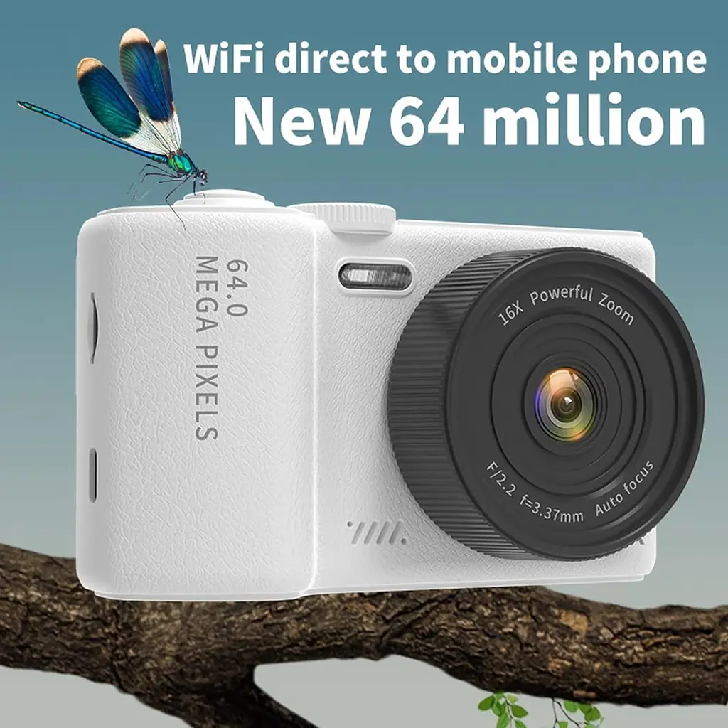 Andoer 4K Цифрова камера для дітей підлітків Wi-Fi Цифрова відеокамера 64MP 3-дюймовий фліп-екран 16-кратний цифровий зум - фото 3