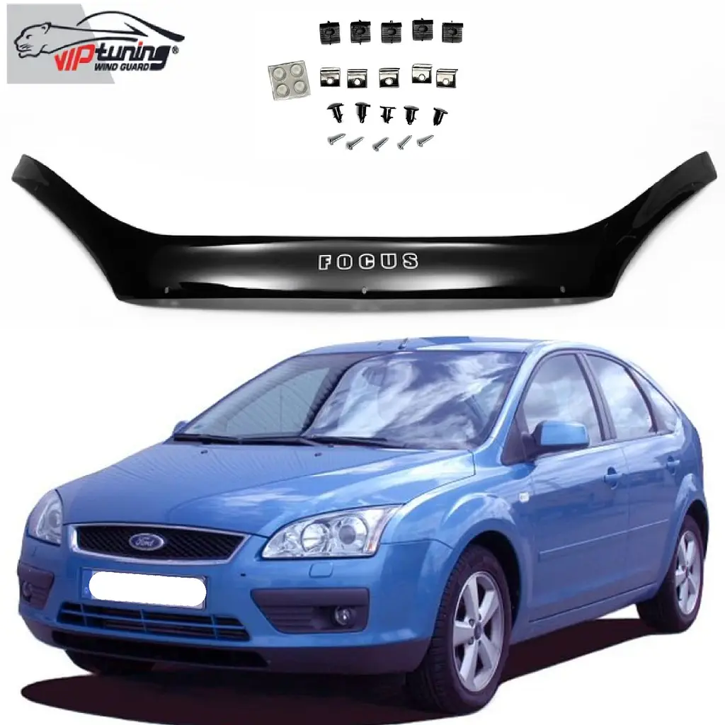 Дефлектор капоту мухобійка для Ford Focus 2004-2008 Євро Кріплення (Vip Tuning)