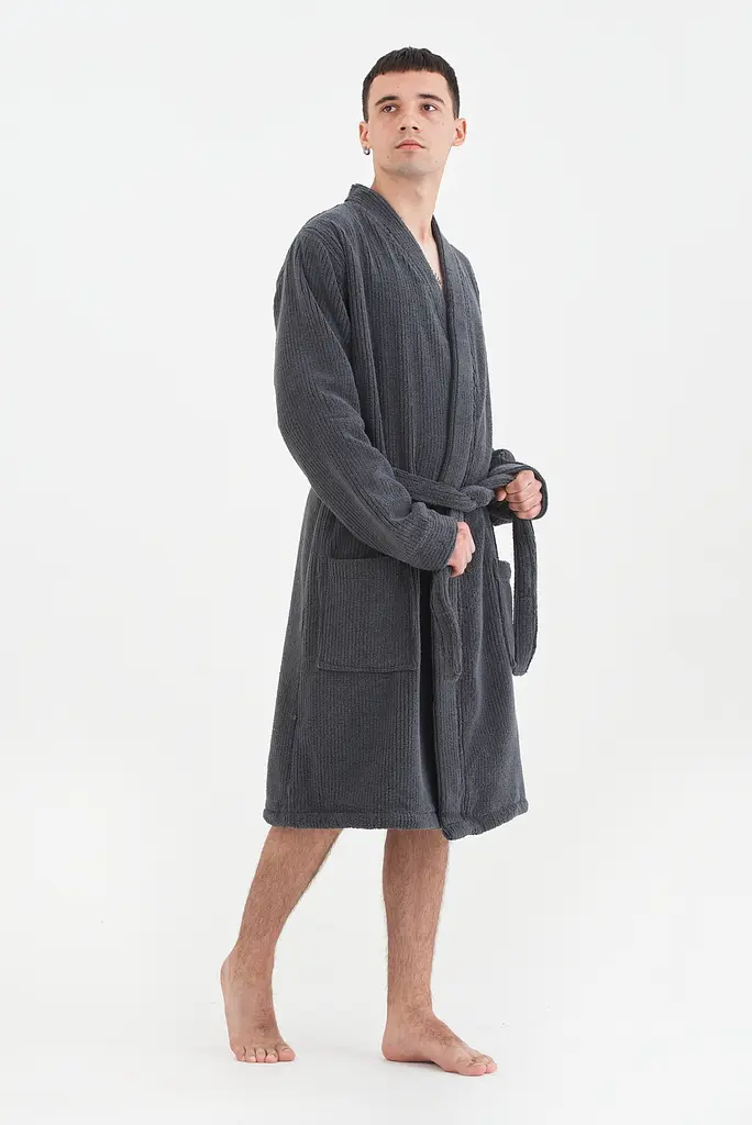 Халат-кимоно unisex Lotus Home - Bold Microcotton antrasit махровый M - фото 4