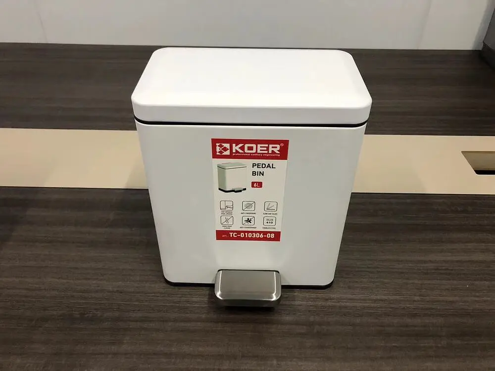 Відро для сміття з плавним закриттям прямокутне Koer TC-010306-08 6 л white KR5601, Білий матовий - фото 4