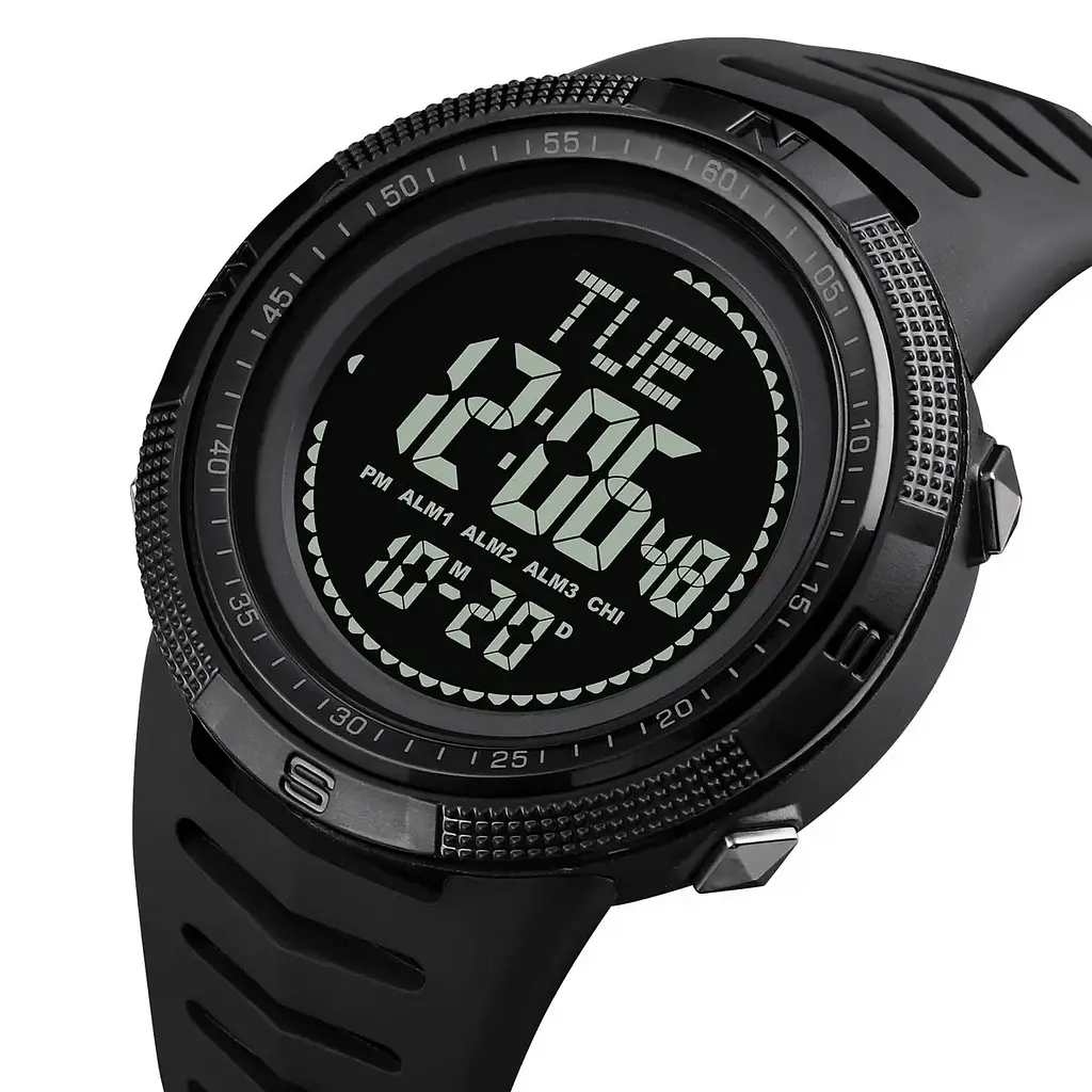 Годинник чоловічий спортивний з компасом Skmei 2147 Compass (Чорний з чорним циферблатом) - фото 2