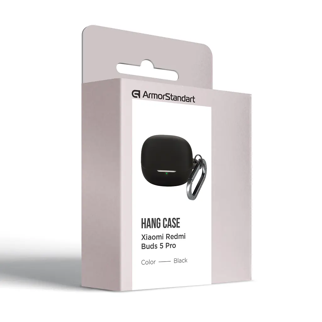Силіконовий чохол для навушників Xiaomi Buds 5 Pro, Hang Case, чорний, ультратонкий захисний кейс товщиною 2 мм, захист від подряпин, пилу та ударів, компактний, з карабіном для кріплення, ArmorStandart (ARM84515) - фото 3