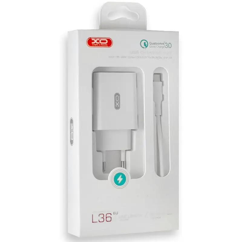 Сетевое зарядное устройство XO L36 QC 3.0 18W/1USB + Type-C Cable White - фото 2