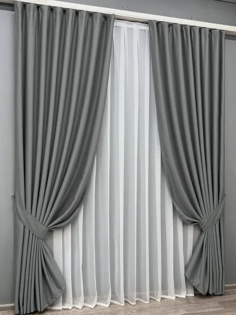 Комплект штор VR-Textil шеніл 2 шт 150x270 см сірий (1592ш) - фото 2