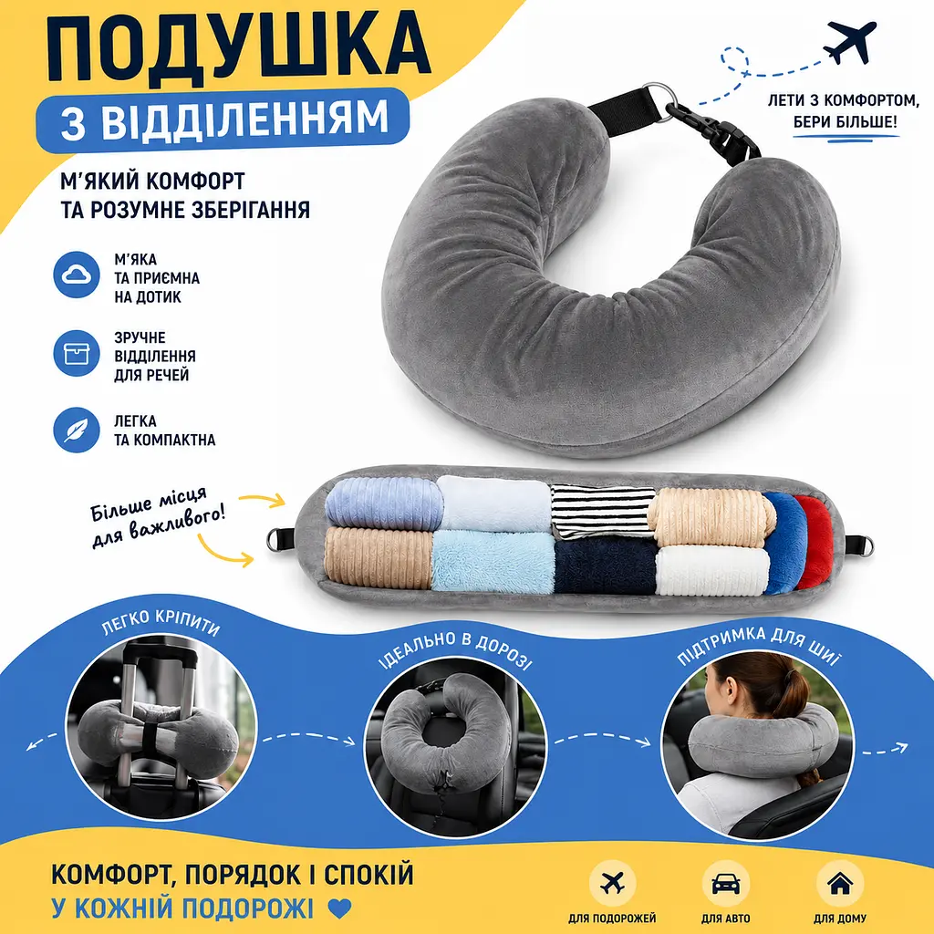 Сумка-подушка для подорожей 2 в 1 надувна подушка під ноги компактна дорожня сумка сіра - фото 3