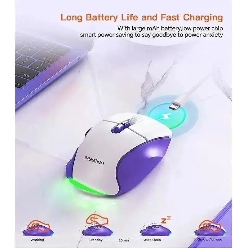 Комп'ютерна миша BTM001 RGB підсвічування 2400 DPI 7 кнопок USB 2.4G бездротова ігрова White-purple - фото 8