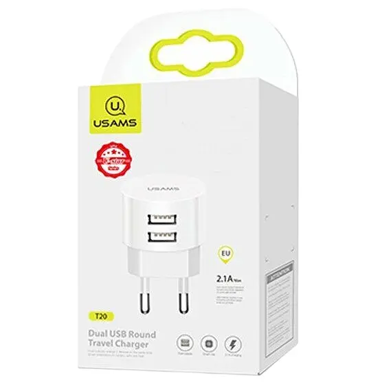Сетевое зарядное устройство Usams T20 2USB 2.1A (White) [49646] - фото 2