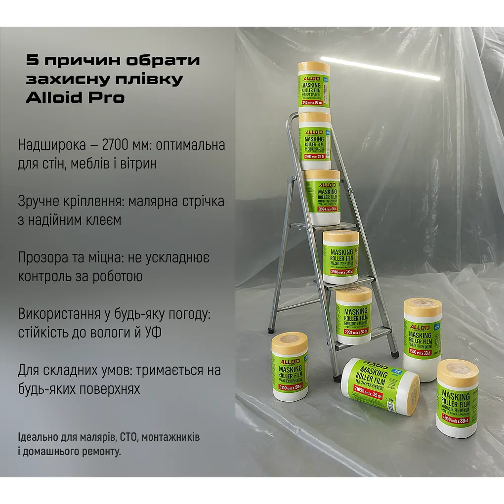 Плівка захисна Alloid з малярною стрічкою 2700 мм x 15 м (PF-0715270) - фото 4
