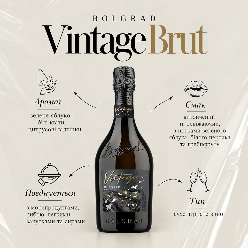 Вино ігристе 1821 Vintage Bolgrad, біле, брют, 13,5%, 0,75 л - фото 4