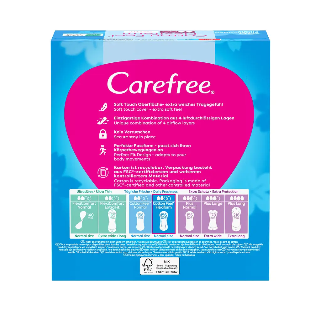 Щоденні прокладки Carefree Cotton Feel Flexiform Без аромату 56 шт. (3574661482194) - фото 2