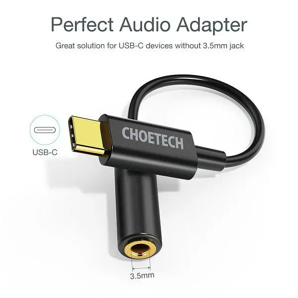 Перехідник Choetech AUX003-BK, Type-C - стерео-аудіо 3.5 mm (AUX003-BK) - фото 3