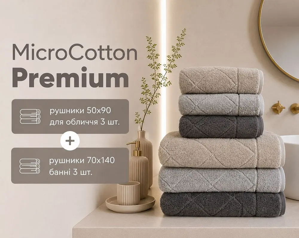 Набір турецьких махрових рушників Cestepe MicroCotton Premium 3 штуки 50x90 + 3 штуки 70х140 Eva 2 щільність 600 г/м2 - фото 2