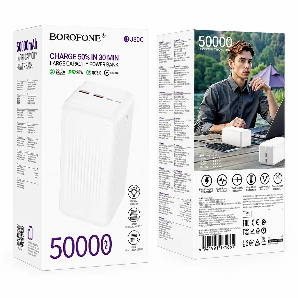 Power Bank 50000 mAh 22.5W PD20W Borofone BJ80C White - фото 5
