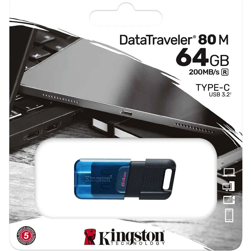 USB Flash Kingston 64GB USB 3.2 Data Traveler 80M Type-C Black/Blue, Retail - фото 4