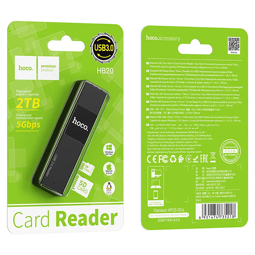 Кардрідер Hoco HB20 Mindful 2-in-1card reader ( USB3.0 ) Black - фото 3