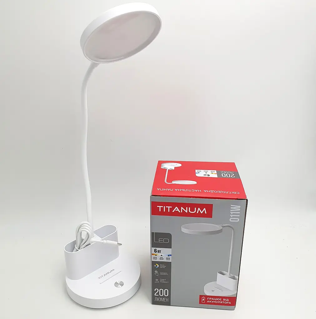 Настільна LED-лампа 40 см сенсорна світлодіодна 6 W акумуляторна (знімний 18650 1200 mAh) 2700–6000 K TITANUM 011 W - фото 4
