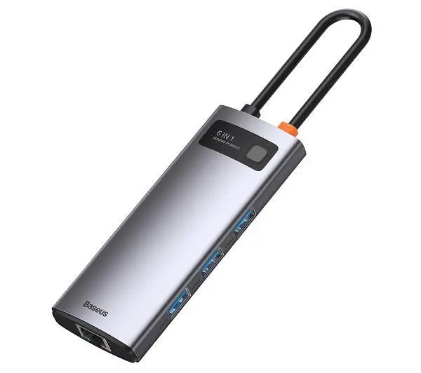 Адаптер USB Хаб Baseus Metal Gleam Series 6-in-1 Multifunctional Docking Station Gray CAHUB-CW0G - фото 2