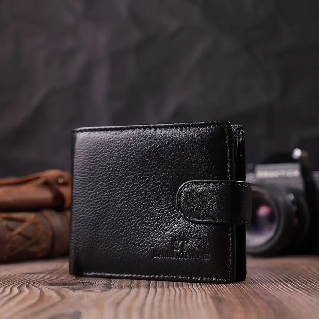 Гаманець для чоловіків зручного розміру із натуральної шкіри ST Leather 22461 чорний - фото 7