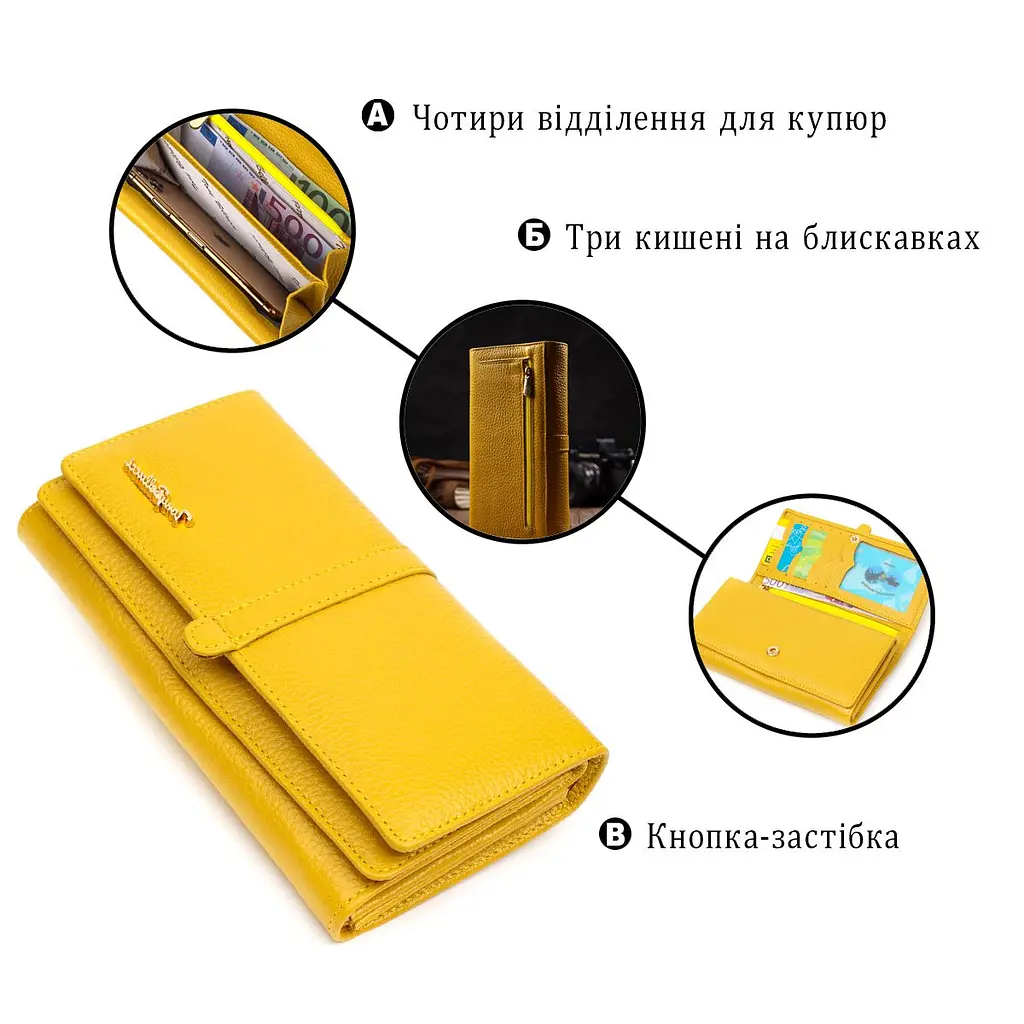 Барвистий жіночий гаманець з великою кількістю відділень із натуральної шкіри Tony Bellucci 21960 жовтий - фото 4