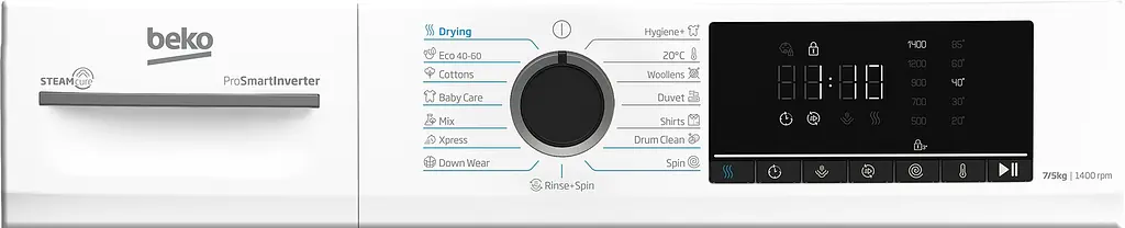 Beko Прально-сушильна машина Beko фронтальна, 7(5)кг, 1400, D, 52см, дисплей, інвертор, пара, білий - фото 7